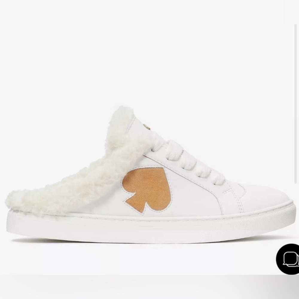 Kate spade fez winter mule white size 9.5 slip on lace up sneaker fur slides